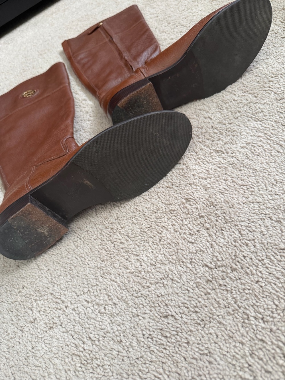 Tory Burch Chestnut Brown Tall Leather Riding Boots with Logo Medallion 9.5 - Picture 5 of 10